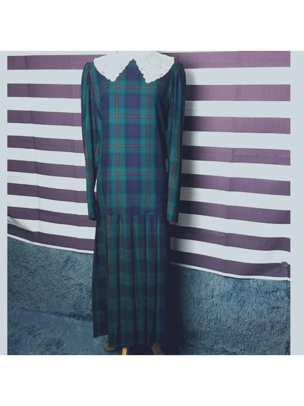 Vintage Laura Ashley 80's Plaid Maxi Dress - Picture 2 of 7